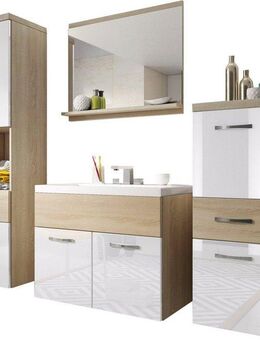 welltime Badmöbel-Set ELDA, (Komplett-Set, 5-St), Waschtisch inkl. Waschbecken, Hochschrank, Badschrank und Spiegel
