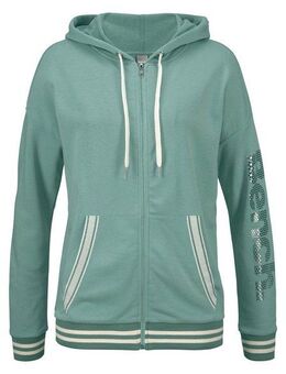 Bench. Kapuzensweatjacke mit gestreiften Bündchen und Glanzprint, Loungewear, Loungeanzug