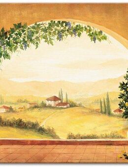 Artland Wandbild Weinranken vor der Toskanalandschaft, Fensterblick (1 St), als Leinwandbild, Poster in verschied. Größen