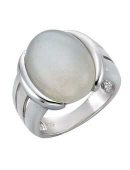 Zeeme Fingerring Silber 925 rhodiniert mit echtem Mondstein 16x12mm
