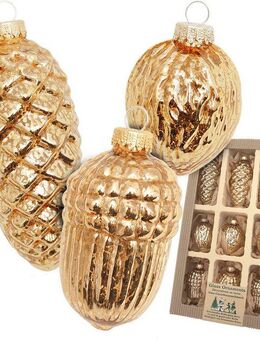 Krebs Glas Lauscha Christbaumschmuck Antikes Glas Nüsse & Zapfen (9-tlg), Christbaumschmuck aus Glas, mundgeblasen, handgefertigt, Zapfen