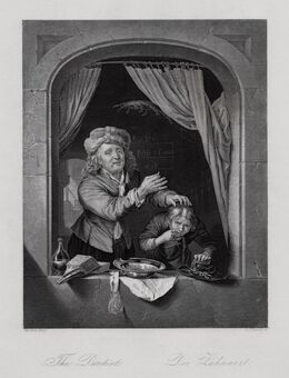 Zahnarzt, Dentist. Echter Stahlstich n. Dow. Erstauflage um 1850 - Bautzen