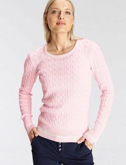 DELMAO Rundhalspullover mit Kontaststreifen und Zopfmuster