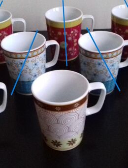 11 IKEA-Kaffeebecher 300 ml aus Porzellan, innen weiß, außen braun gemustert - Hamburg
