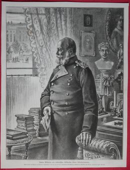 Kaiser Wilhelm am historischen Eckfenster seines Arbeitszimmers., Karl Arnold 1886 , 32cm x 24cm , M133 - Görlitz
