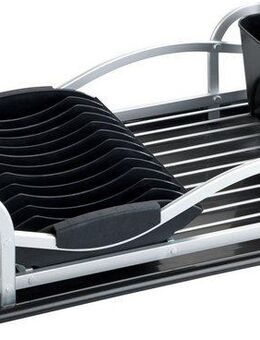 WENKO Geschirrständer Modell Alu, Geschirrabtropfer aus Aluminium & Kunststoff, abnehmbarer Besteckkorb
