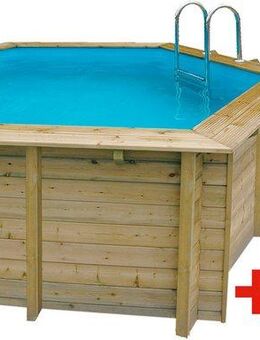 Ubbink Sechseckpool Azura 410 (Komplett-Set, 10-tlg), ø410x120 cm, Holzpool komplett mit Filteranlage und Isotherm-Abdeckung