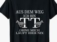 T-Shirt with German Text "Tuniertrottel ich mach hier alles - Rappe Pferde", black in 19057