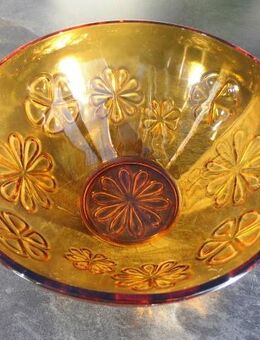 Gelbglas Schale 23 cm Schüssel Blumen Relief Pressglas Vintage 7,- - Flensburg