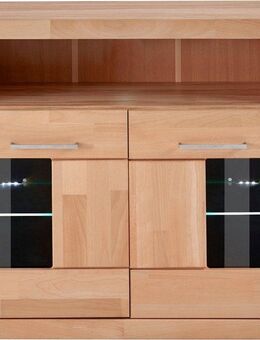 Home affaire Kommode Ribe 85cm breit,35 cm tief, Fronten Massivholz,2 Türen mit Glaseinsatz, Holz massiv, Holzwerkstoff,3 breite Fächer