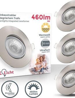B.K.Licht LED Einbauleuchte 3er Set Einbaustrahler, Schwenkbar, Deckenspots, flache Spots, LED fest integriert, Warmweiß, 3.000K, 480Lm, 4,9W, Kunststoff, 9 x 2,4 cm, Nickel