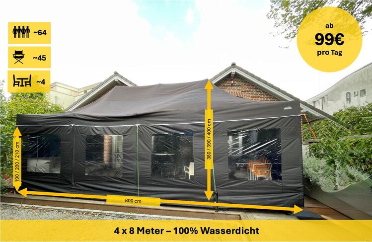 Party-Faltzelt 4x8m zu vermieten – robust, wasserdicht & schnell aufgebaut! - Essen