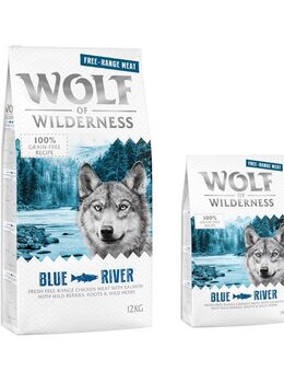 12 + 2 kg gratis! 14 kg Wolf of Wilderness Trockenfutter - Freilandhuhn mit Lachs Adult