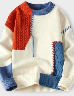 x04) neuer Herren / Jungen Pullover - Leonardo exklusiv Strickpullover - blau orange - Größe S - Garbsen