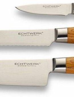 ECHTWERK Messer-Set Damaszener (Set, 3-tlg), Küchenmesser-Set mit Holzgriffen in natürlicher Optik