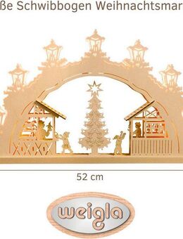 Weigla LED Schwibbogen Weihnachtsmarkt, Lichterbogen aus Holz, NATUR, Made in Germany (1-tlg), Erzgebirge garantiert, Weihnachtsdeko Innen, Weihnachtsbeleuchtung