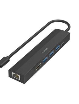 Hama USB-C Multiport Hub für Laptop mit 6 Ports, USB-A, USB-C, HDMI, LAN USB-Adapter USB-C zu HDMI, RJ-45 (Ethernet), USB Typ A, USB-C, 15 cm, Laptop Dockingstation, kompakt, schwarz