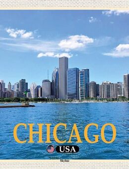 Schönes Holzschild Chicago Skyline USA Wandbild - München