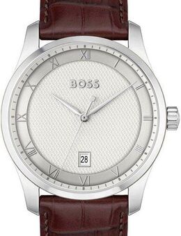 BOSS Quarzuhr PRINCIPLE 1514114, Herrenuhr, Armbanduhr, Datum, Lederarmband