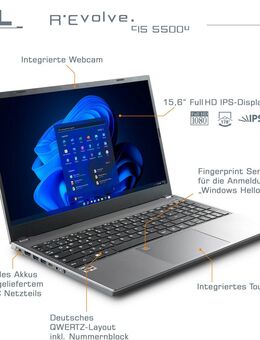 CSL R'Evolve C15 5500U / 32GB / 2000GB / Windows 11 Home Notebook (39,6 cm/15,6 Zoll, AMD Ryzen 5 5500U, Radeon Graphics, 2000 GB SSD)
