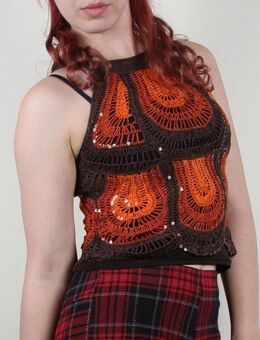 NEU * Ausgefallen * Boho * Hippie * Festival * Style * Glitzer Pailletten * Off Shoulder * Häckel * Top * T-  Shirt "NICOWA" Gr. 34- 36/ XS- S * schokoladen- braun * orange * - Riedlingen
