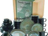 CreaTable Kombiservice Nordic Fjord (30-tlg), 6 Personen, Steinzeug, je 6 Speiseteller, Suppenteller, Dessertteller, Schalen, Kaffeebecher