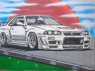 Handgefertigtes Comicbild Nissan Skyline R34 Graffiti Leinwand - Schöppenstedt