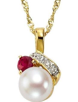 Firetti Kettenanhänger Schmuck Geschenk Gold 333 Halsschmuck Anhänger Perle Rubin, mit Rubinen - mit Süßwasserzuchtperlen - mit Diamanten