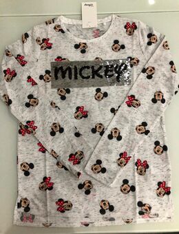 Mädchen Bluse Mickey Minnie Mouse Disney Langarmshirt Glanz Pailletten Grau Gr. 158/164 - Albstadt