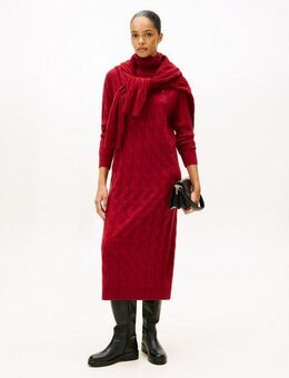 Tommy Hilfiger Strickkleid SOFT WOOL CABLE ROLL-NK LS DRESS mit Zopfmuster, aus reiner Wolle