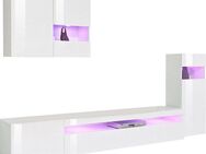 INOSIGN Wohnwand, (Set, 4-St., Set besteht aus 1 Hängevitrine, 1 Vitrine, 1 Lowboard und 1 Wandregal), weiß Korpus/ Front in Hochglanz, ohne Beleuchtung