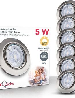 B.K.Licht LED Einbauleuchte 6er Set Einbaustrahler, Dimmbar, Schwenkbar, LED Einbauspots, Dimmfunktion, Leuchtmittel wechselbar, Warmweiß, 3.000K, 400Lm, 5,5W, Kunststoff, 8,6 x 7 cm, Nickel