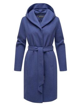 Marikoo Kurzmantel Kailii Eleganter Wickel Mantel mit Taillengürtel und Oversized Hood Kapuze