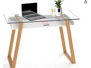 Schreibtisch (weiß) mit Glasplatte u. Bambus-Gestell - Bonn
