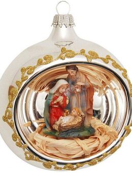 Krebs Glas Lauscha Weihnachtsbaumkugel mungeblasene Reflex-Glaskugel mit filigraner Krippenfigur, Ø ca. 8 cm (1 St), Weihnachtsdeko, Christbaumschmuck, Christbaumkugeln aus Glas