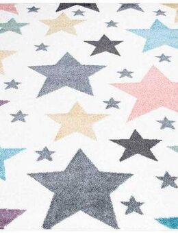 Carpet City Kinderteppich ANIME903, rechteckig, Höhe: 11 mm, Kinderzimmer Teppich Modern mit Mond, Blumen, Wolken, Creme, Multi