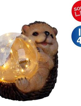 näve LED Solarleuchte Igel, LED fest integriert, Warmweiß, süßer Igel mit beleuchteter Kugel in braun/beige, warmweißes Licht