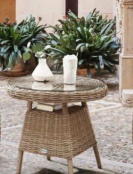Destiny Gartentisch MALAGA, Ø: 60cm x H: 55cm, Aluminium, Polyrattan
