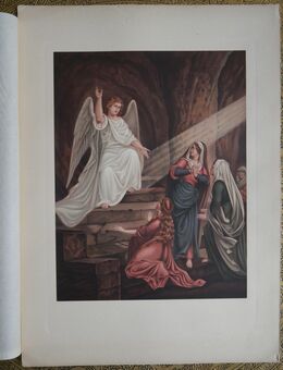 Chromolithografie , Die Verkündigung durch einen Engel ., Religion , Blatt 40cm x 29cm , Ansicht 27,5cm x 21cm , M - C - Görlitz