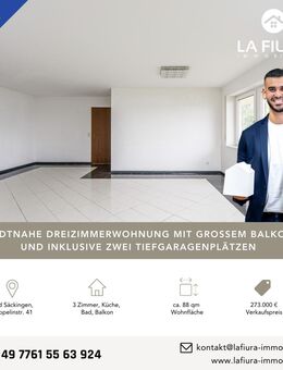 Sofort einzugsbereit! Stadtnahe Dreizimmerwohnung mit großem Balkon und zwei Stellplätzen - Bad Säckingen