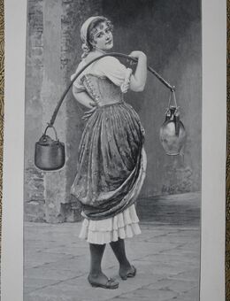 Grafik ; Wasserträgerin. , Nach dem Gemälde von Eugen Blaas ., Blatt 39cm x 24cm , M33 - Görlitz