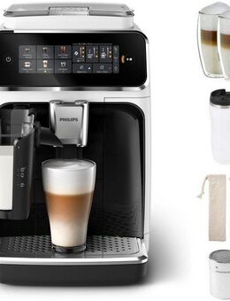 Philips Kaffeevollautomat EP3343/50 3300 Series, 6 Kaffeespezialitäten, mit LatteGo-Milchsystem, Weiß/Schwarz