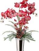 Winterliche Kunstpflanze Weihnachtsdeko Orchidee, Creativ green, Höhe 70 cm, Gesteck in Keramikvase, dekoriert mit Zapfen, Beeren und Farnzweigen in 00000
