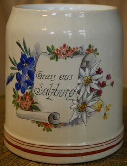 Alter Bierkrug Keramik , 0,5Liter , Gruss aus Salzburg , Krug gemarkt Mettlach , Höhe 12cm - Görlitz