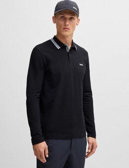 BOSS GREEN Langarm-Poloshirt Plisy mit Streifen am Kragen