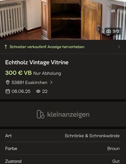 Echtholz Vintage Vitrine - Euskirchen