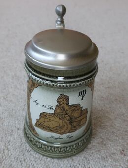 Bierkrug mit Zinndeckel 0,5 l Jungfrau Virgo GERZ GERZIT - Niddatal