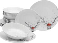 CreaTable Tafelservice Luna Hirsch (12-tlg), 6 Personen, Porzellan, winterliches Hirsch-Motiv