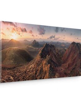 Komar Leinwandbild Primeval Days - Größe 90 x 40 cm, Baum, Berge, Blumen, Blätter, Foto, Jahreszeiten, Landschaft, Meer, Natur, Palmen, Strand (Packung, 1 St), Keilrahmenbild mi Echtholzrahmen