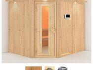 Karibu Sauna Marit, BxTxH: 231 x 196 x 198 cm, 68 mm, (Set) 9-kW-Bio-Ofen mit externer Steuerung